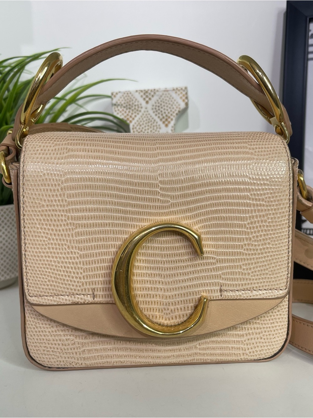 Chloe Peach Lizard Embossed Crossbody
